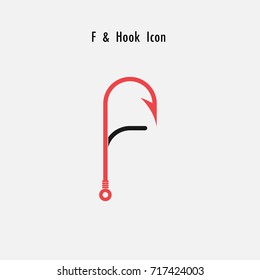 Creative F- Letter icon abstract and hook icon design vector template.Fishing hook icon.Alphabet icon.Vector illustration