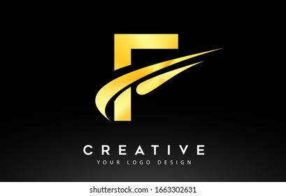 Creative F Letter Logo Design with Swoosh Icon Vector Illustration.