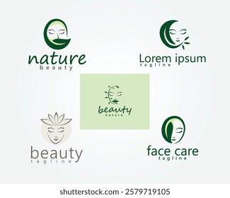 creative face girl and leaf icon set template