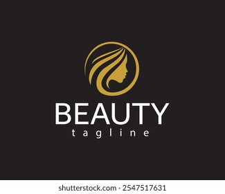 creative face and hair flowing in a circle logo design