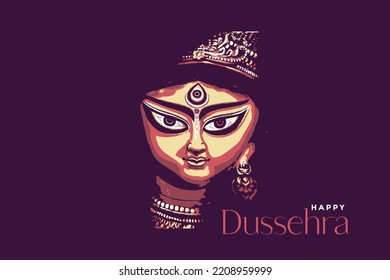 Creative face of Maa Durga or Devi Durga on colorful decorative background Navratri Festival