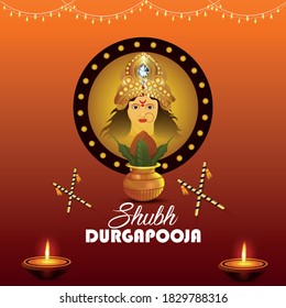 Cara creativa de Maa Kali con antecedentes decorativos y baile de garba en el festival de Durga Puja o el Festival Navratri.