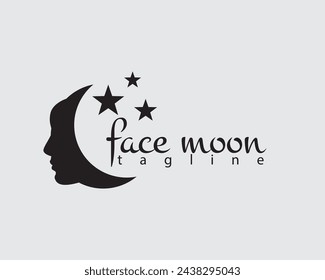 creative face moon and tree stars logo design template
