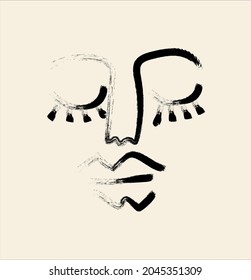 Creative face in trendy style with one line, contemporary abstract colorful shapes. Cubism face. Design promotion.