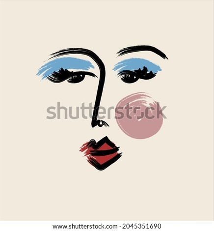 Creative face in trendy style with one line, contemporary abstract colorful shapes. Cubism face. Design promotion.
