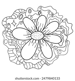 Creative fantasy doodle abstraction for coloring book, crazy surrealistic card isolated on white.