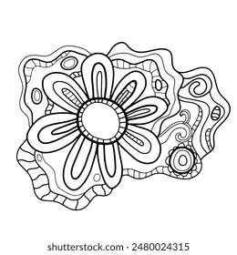 Creative fantasy doodle abstraction for coloring book, crazy surrealistic card isolated on white.