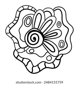 Creative fantasy doodle abstraction for coloring book, crazy surrealistic card isolated on white.