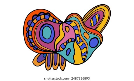 Creative fantasy doodle abstraction for coloring book, crazy surrealistic shape for card isolated on white. 