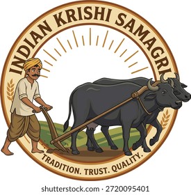 A creative farmer character logo design representing agriculture, farming, and dairy farm concepts. The logo features a farmer holding wheat and grass elements, symbolizing crop cultivation, dairy farming, rural lifestyle, and organic agriculture. This editable EPS vector logo is suitable for farm brands, dairy products, organic food businesses, agriculture startups, milk brands, and rural farming identities. Fully scalable and easy to customize for professional branding
