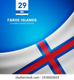 Creative Faroe Islands flag on fabric texture. Vintage style national day background