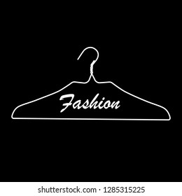 Creative fashion logo design. Vector sign with lettering and hanger symbol. Logotype calligraphy