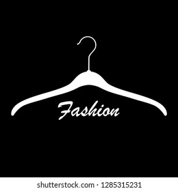 Creative fashion logo design. Vector sign with lettering and hanger symbol. Logotype calligraphy