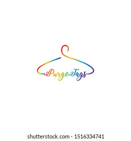 Creative fashion logo design. Vector sign with lettering and hanger symbol. Logotype calligraphy