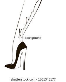 Creative fashion logo design. Vector sign with the inscription beautiful female foot in a black Shoe. Calligraphy logo Vector template