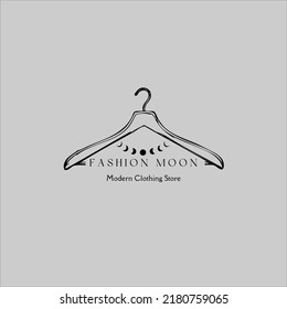 Creative fashion logo design. Vector sign with moon and hanger symbol.
