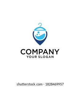 Creative fashion logo design. Water vector sign with and hanger. Calligraphy type logo
