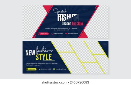 Creative fashion mega sale social media facebook timeline cover or web banner ad template design, new look trendy modern advertising promotion banner design with editable text layout bundle