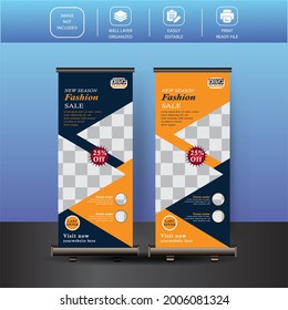 Creative fashion roll up banner,Shopping Store Roll Up Banner Design,Business Roll Up. Presentation and Brochure. Vector illustration. Banner stand template design.