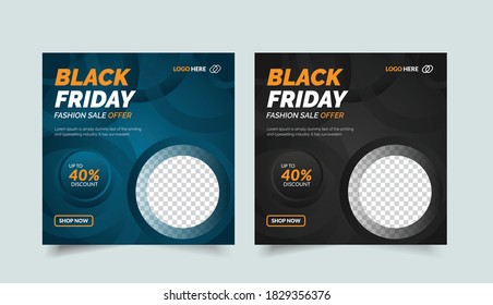 Creative fashion sale social media post design for black Friday. Editable black Friday sale social media template, promotional web ads banner design, vector template. 