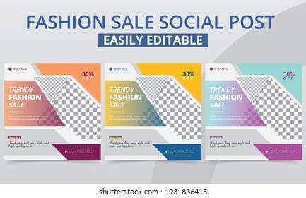 Creative Fashion Sales Social Post Templates for new arrivals, best collection of the garments shop. Professional geometric clothes social media marketing layouts square web ads banner.