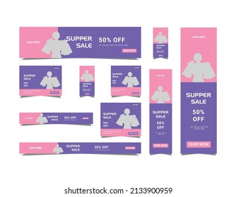 creative fashion web banners of standard size with a place for photos. Vertical, horizontal and square template web ads banner template design