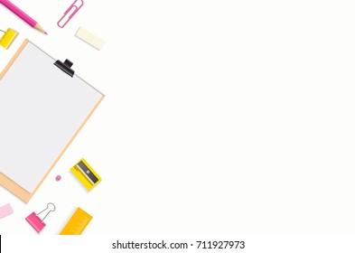 Creative, fashionable, minimalistic, school or office workspace. Flat lay. vector design.