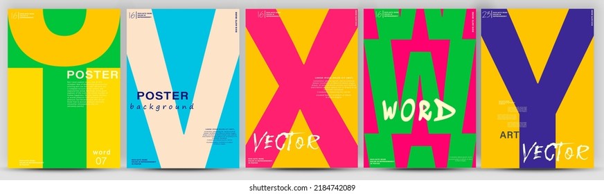 Creative fashionable poster design. Letters U,V,X,W,Y. Alphabet. Template poster, banner, magazine mockup.