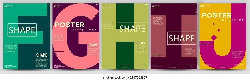 Creative fashionable poster design. Letters F,G,H,I,J. Alphabet. Template poster, banner, magazine mockup.