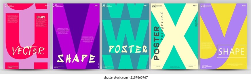 Creative fashionable poster design. Letters U,V,X,W,Y. Alphabet. Template poster, banner, magazine mockup.