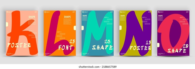 Creative fashionable poster design. Letters K,L,M,N,O. Alphabet. Template poster, banner, magazine mockup.