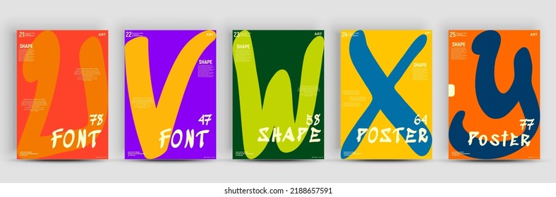 Creative fashionable poster design. Letters U,V,X,W,Y. Alphabet. Template poster, banner, magazine mockup.