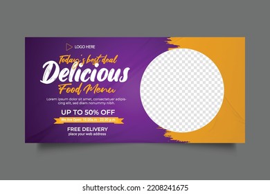 Diseño creativo de plantillas de banner web para promoción de negocios de comida rápida, Restauración de hamburguesa saludable venta en línea cobertura de marketing de medios sociales o diseño de plantillas de panadería de volante 