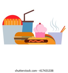 Creative fast food flat design vector illustration isolated over white