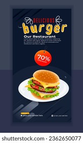 Creative fast food and restaurant roll up banner template, Delicious burger and food menu Instagram and Facebook story template