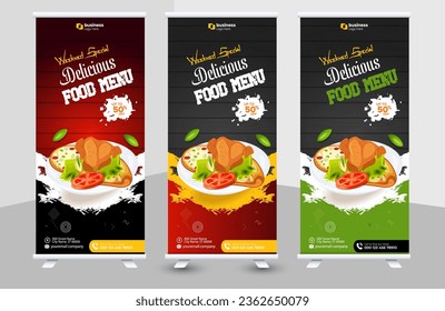 Creative fast food and restaurant roll up banner template, Delicious burger and food menu Instagram and Facebook story template