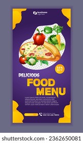 Creative fast food and restaurant roll up banner template, Delicious burger and food menu Instagram and Facebook story template