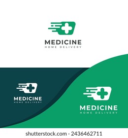 Logo de vector de entrega a domicilio de medicina rápida creativa.