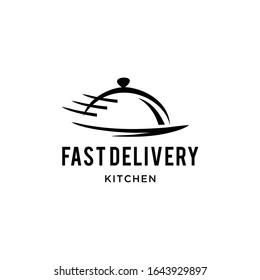 Creative fast movable food plate cover logo template design vector illustration