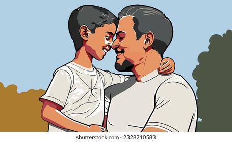 Creative father and son affection vector illustration on a Father's Day celebration