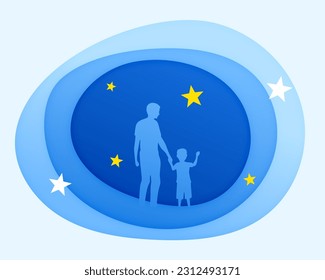 creative father's day wishes background with dad and son silhouette vector