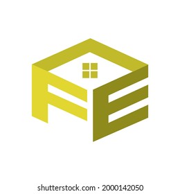 Diseño creativo del logotipo de la casa FE. concepto mínimo de construcción de viviendas. empresa inmobiliaria de arquitectura