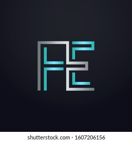 Creative FE letter with maze linear style. Modern logo symbol for business corporate. Blue and white logo on blue dark background. Square shape, colorful, linked and technology. Unusual design vector.