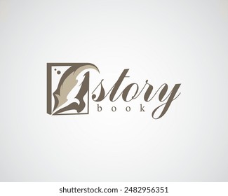 creative feather pen in the middle of the book logo design