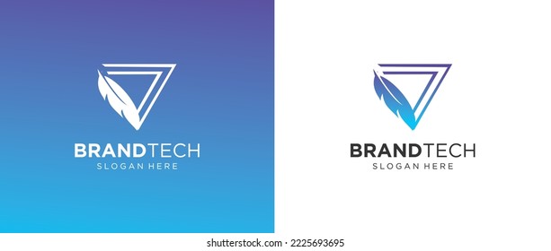 Creative feather quill tech logo design template for your business