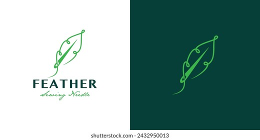 Creative Feather Sewing Neddle Logo. Feather and Neddle with Luxury Linear Outline Style. Tailor Logo Icon Symbol Vector Design Template