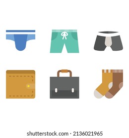 Creative Female clothes, bag, shoes and accessories flat icon set logo design