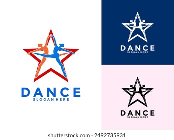 Creative Female Dance art with Star vector logo icon, Dancer logo design template, dancing woman vector illustration