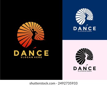 Creative Female Dance with Sunset vector logo icon, Dancer logo design template, dancing woman vector illustration