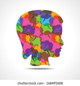 Creative female face of colorful message bubble stock vector
